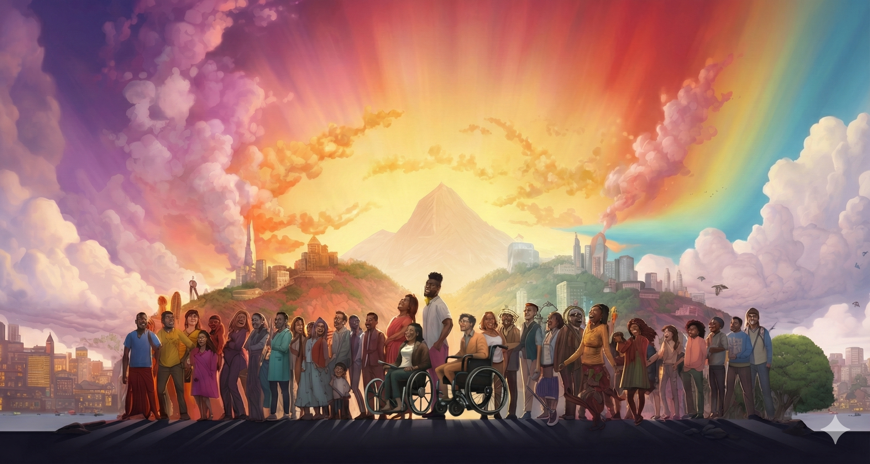 Jóvenes diversos mirando hacia el futuro